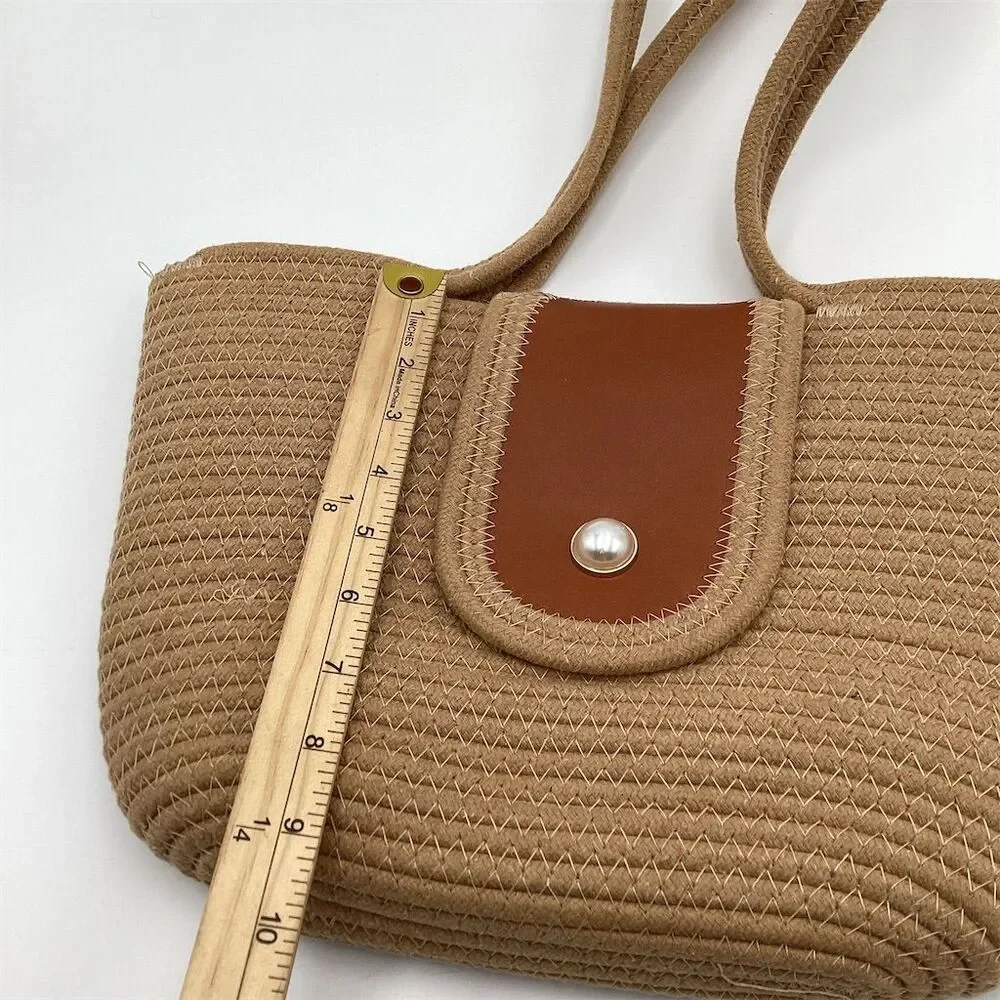 Handmade Woven Tote Bag Large Brown Cotton Rope Bucket Handbag‎